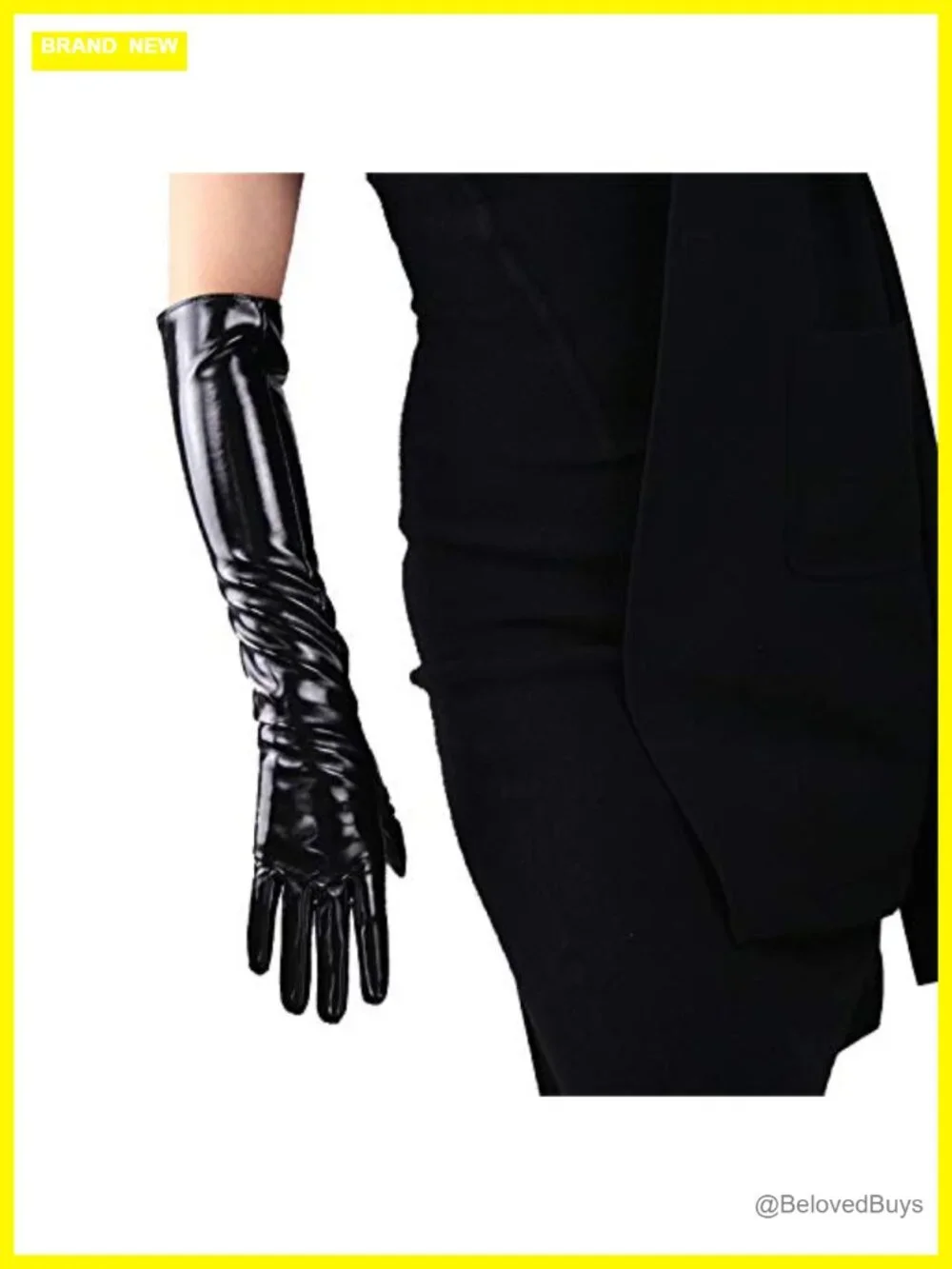 Women's 20in Shiny Faux Patent Leather Long Opera Gloves Evening Costume M